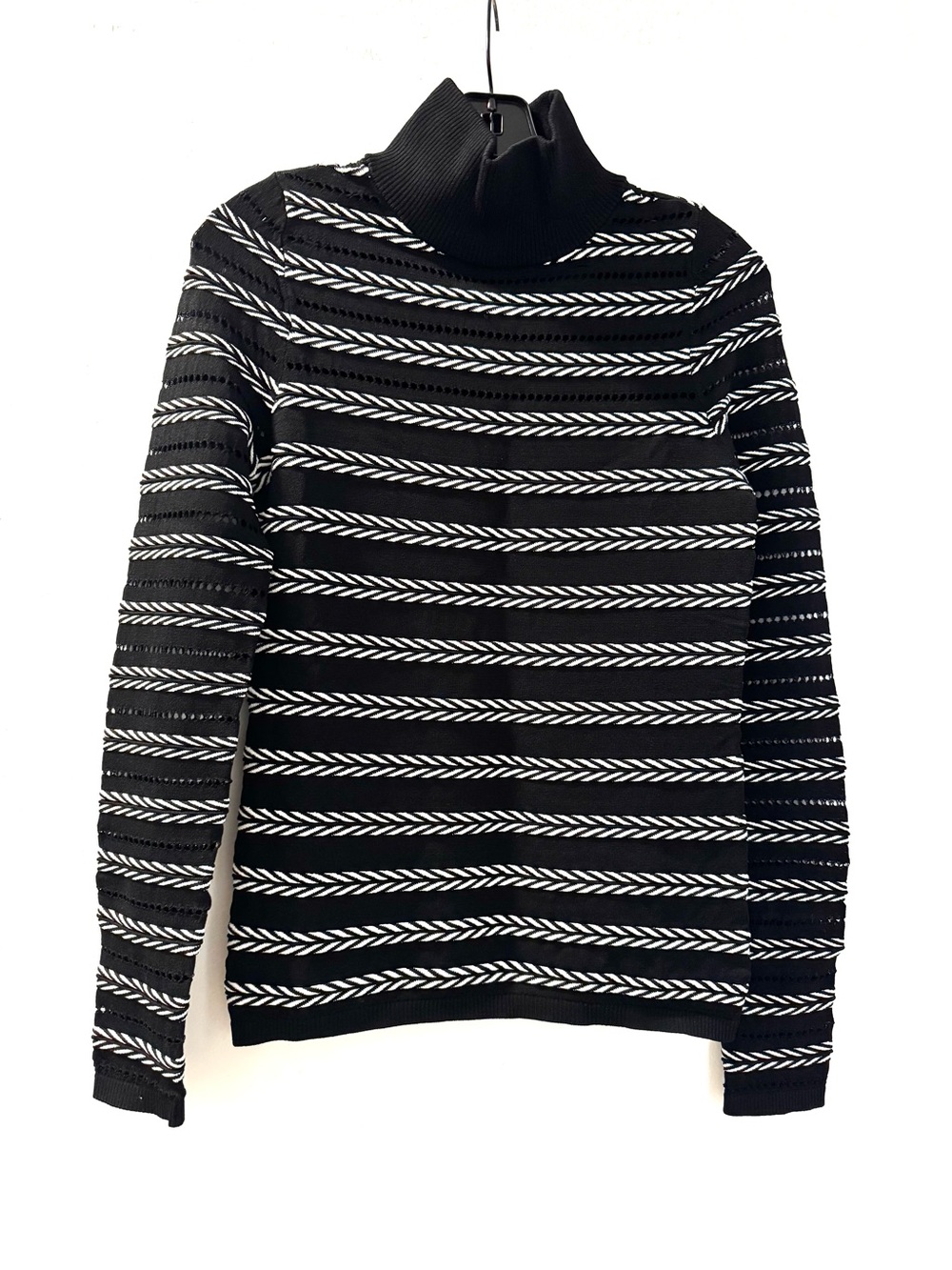 White House Black Market Black & White Striped Cowl Neck Sweater